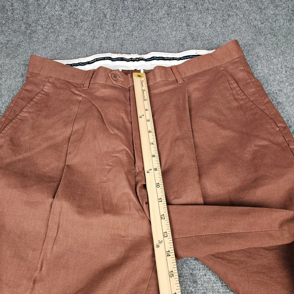 Steve Harvey Celebrity Edition Men Brown Linen Cotton Pleated Dress Pants 38x30